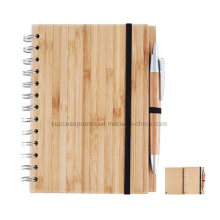 Customized Spiral Bamboo Cover Notebook with Bamboo Pen